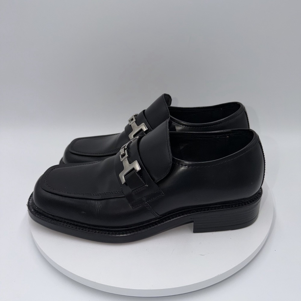 Carlo Morandi Shoes Mens 9 Black Leather Platform Horsebit Chunky Loafers